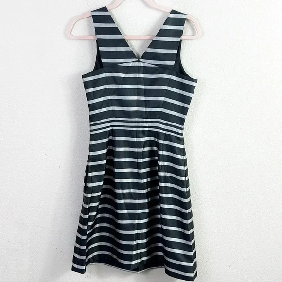 J. Crew Fit & Flare Black w/ Metallic Silver Stripes V-neck Mini Dress size 2 - Picture 2 of 13